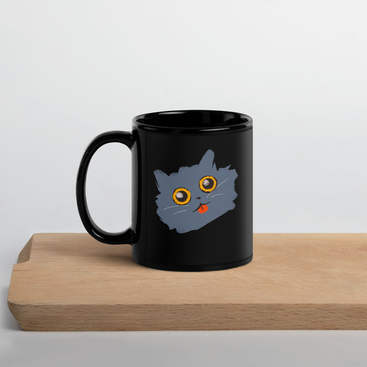 Blep Cat Black Glossy Mug