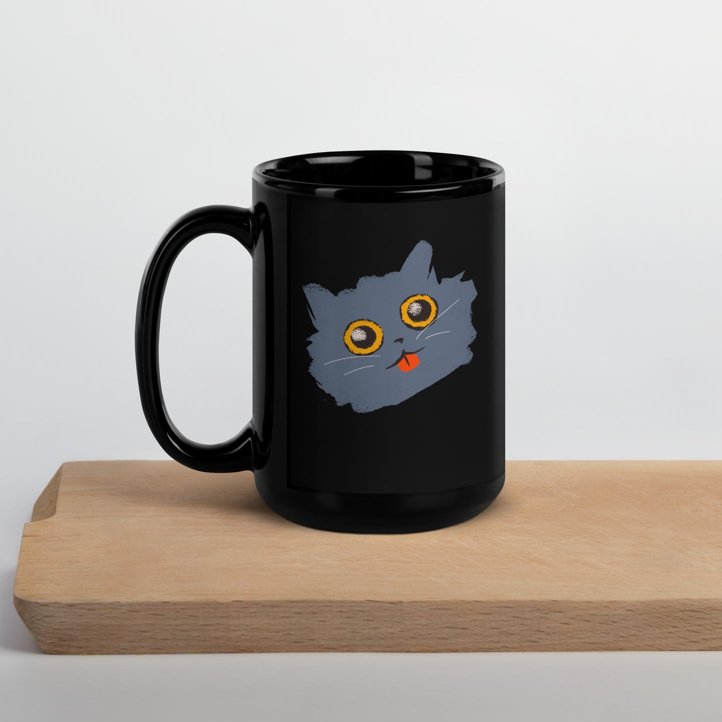 Blep Cat Black Glossy Mug